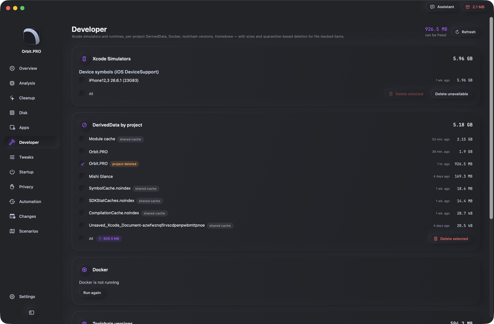 Screenshot of section «Developer» — Orbit.PRO