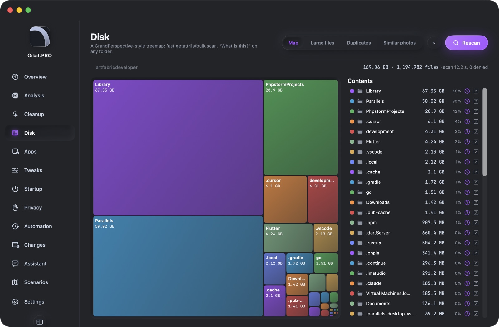 Screenshot of section «Disk» — Orbit.PRO