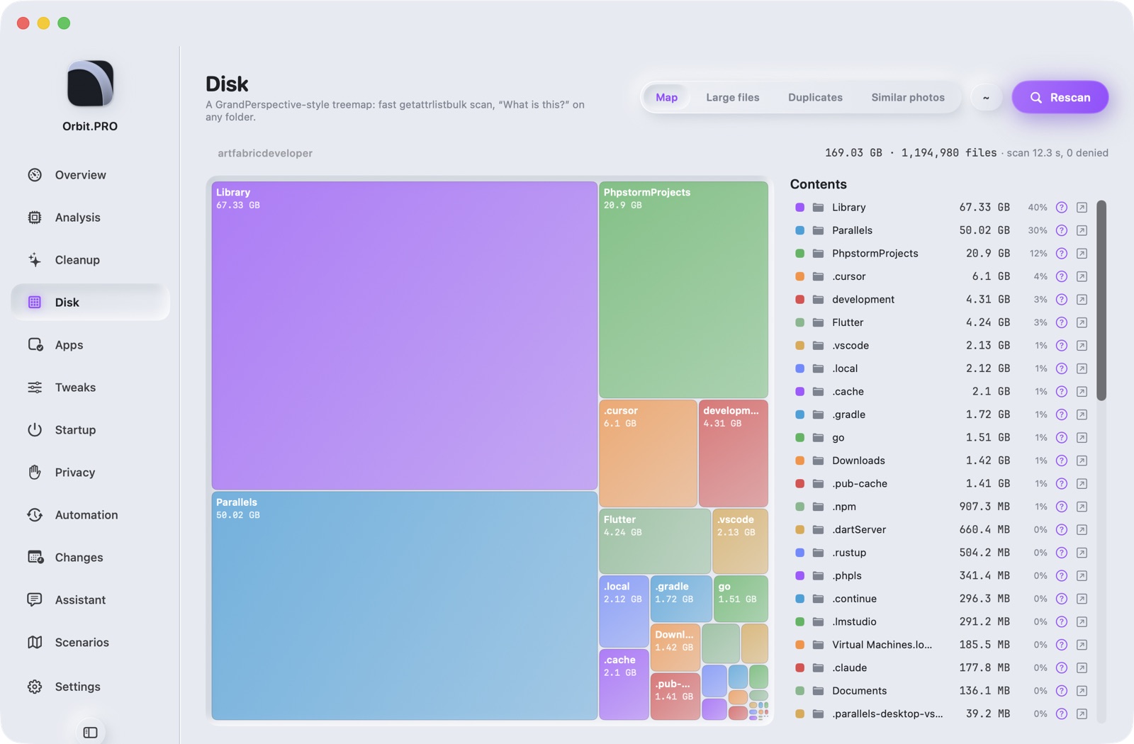 Screenshot of section «Disk» — Orbit.PRO