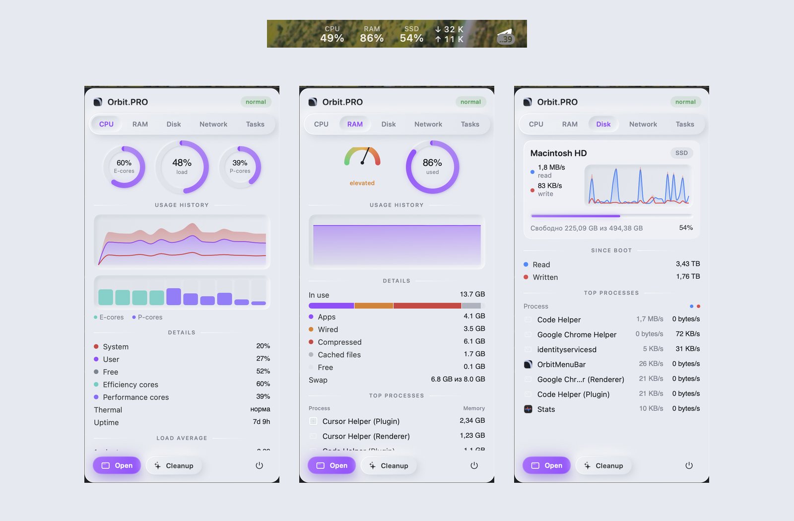 Screenshot of section «Menu bar agent» — Orbit.PRO